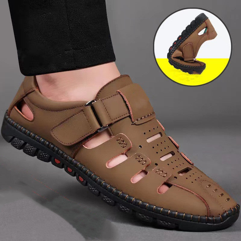 Mens Leather Hollow Out Breathable Shoes