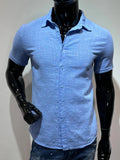 neck shirt 100% Cotton Linen Effect