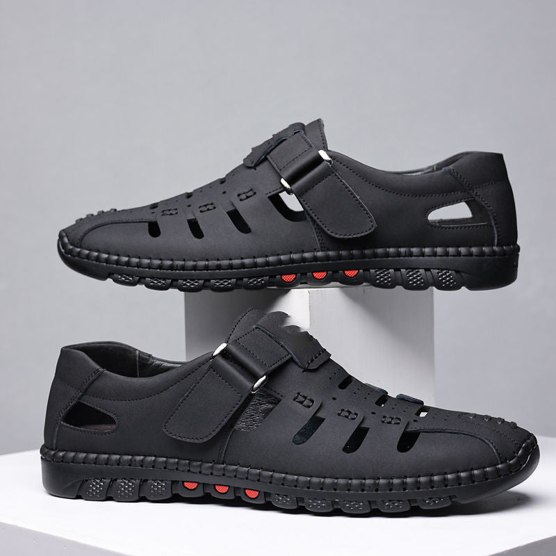 Mens Leather Hollow Out Breathable Shoes