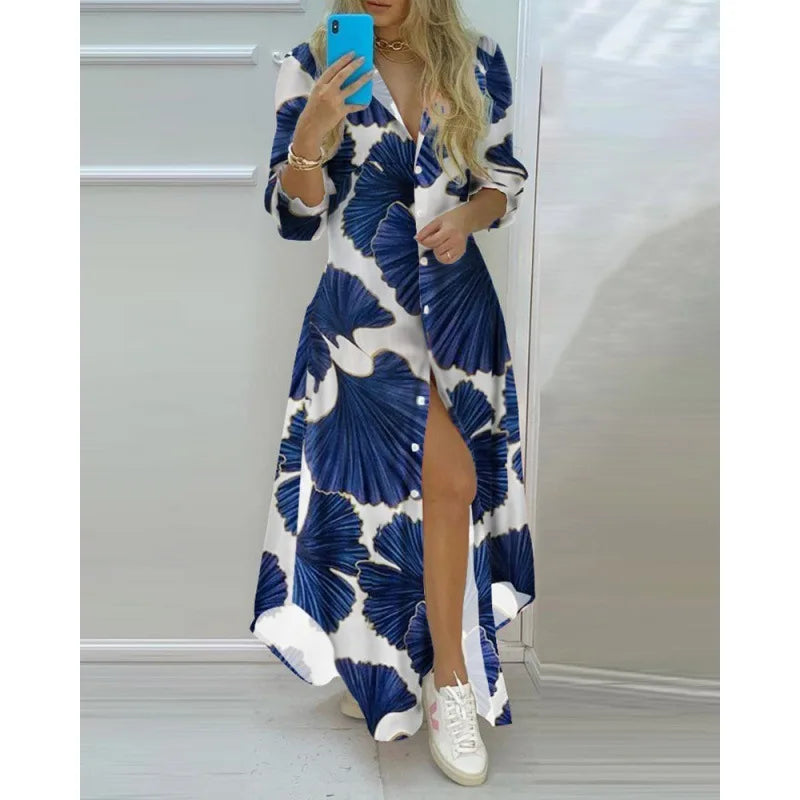 Women Boho Printed Long Shirts Maxi Dresses
