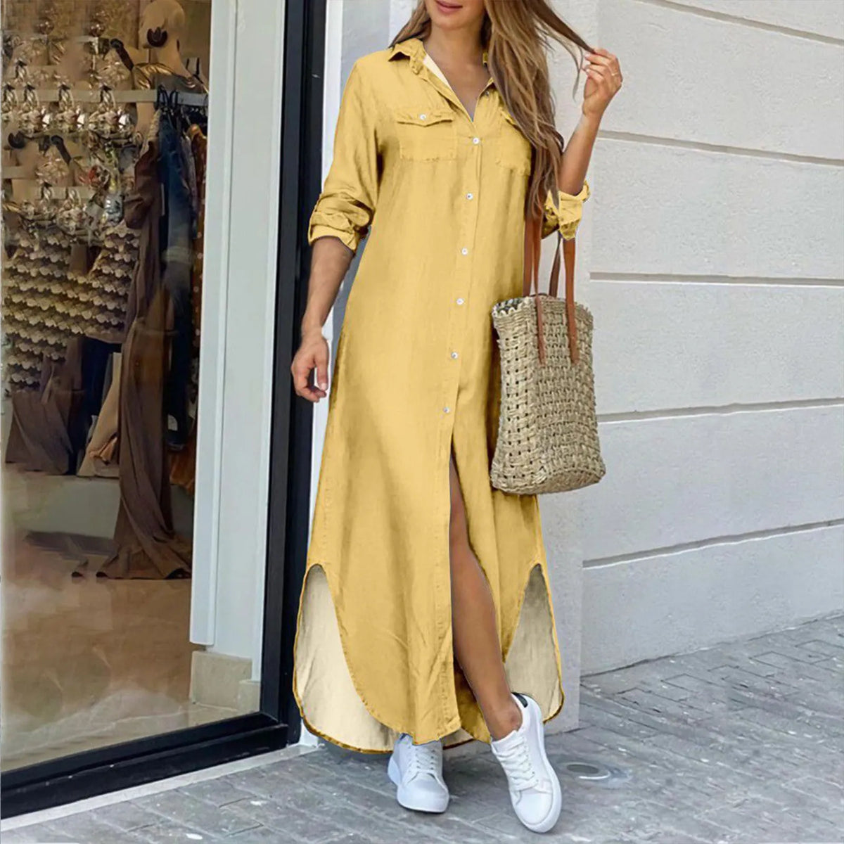 Cardigan Dress Casual Irregular Women Maxi Dress