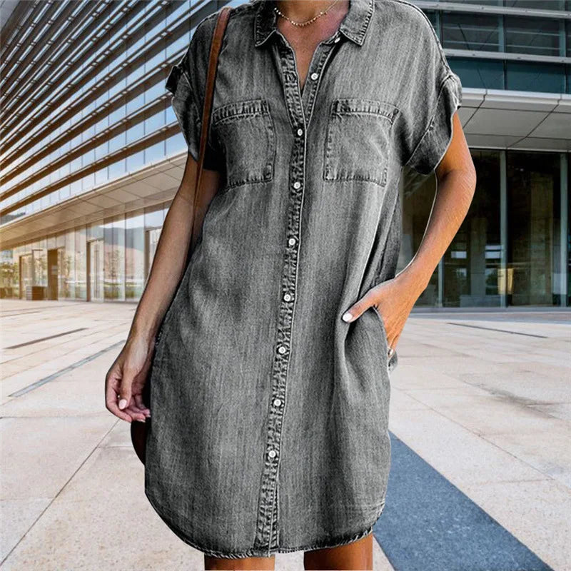 Women Denim Jean Shirt Dresses