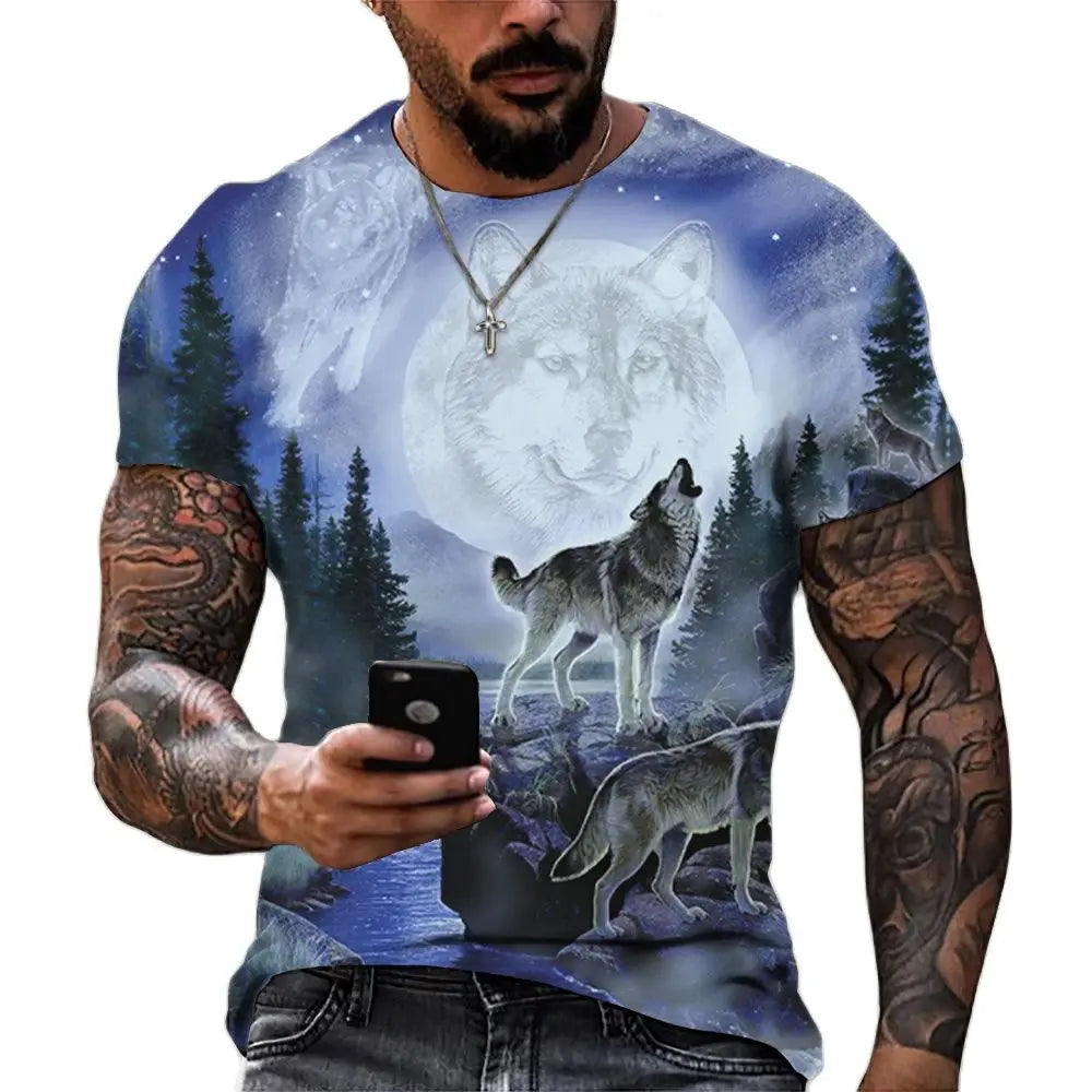 Wolf T Shirt For Mens Animal Print Short Sleeve Top