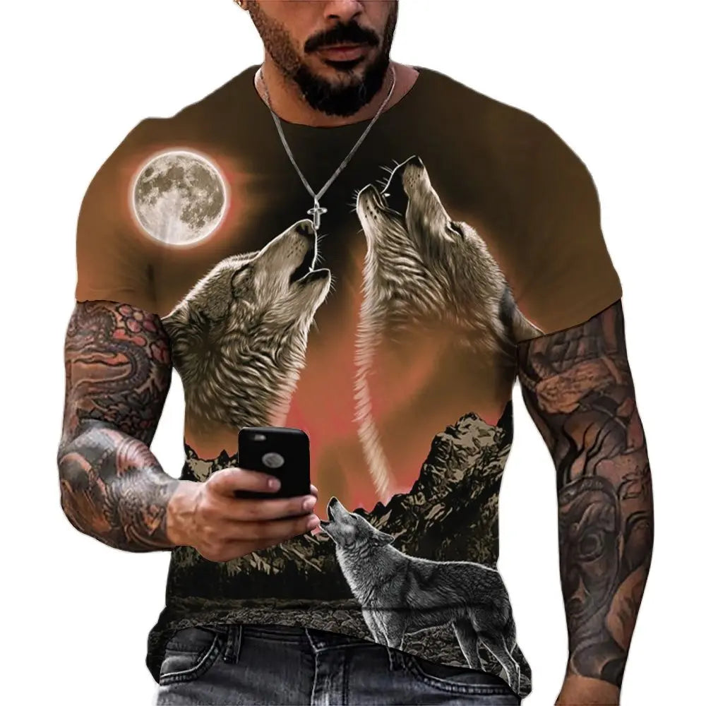 Wolf T Shirt For Mens Animal Print Short Sleeve Top