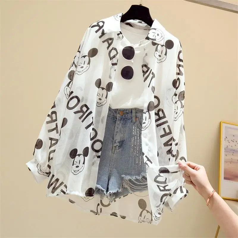 Mickey Mouse Blouse Ladies Long Sleeve Women Shirt