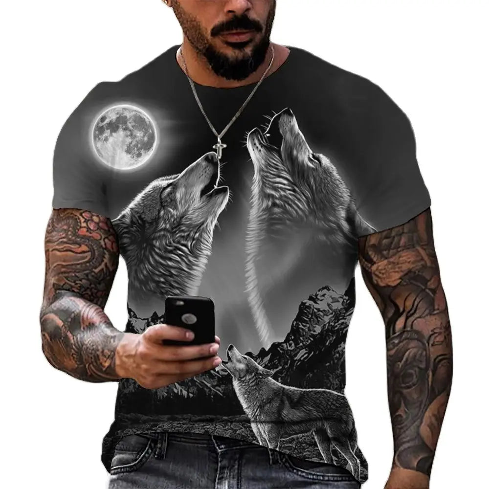 Wolf T Shirt For Mens Animal Print Short Sleeve Top