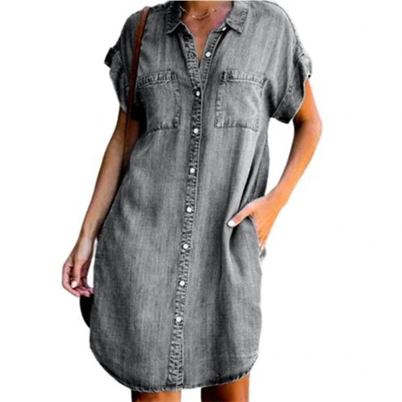 Women Denim Jean Shirt Dresses