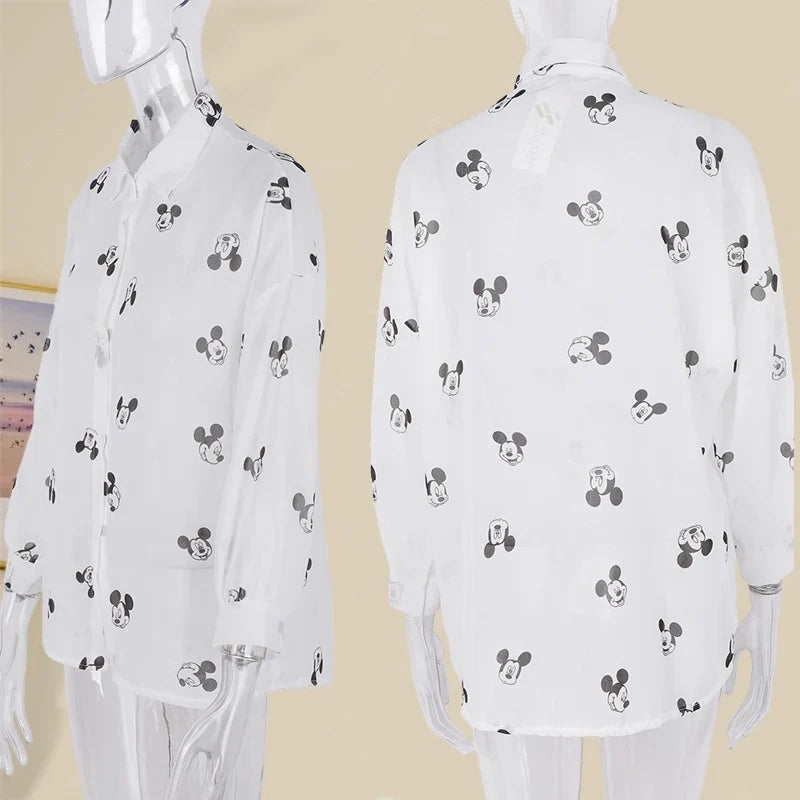 Mickey Mouse Blouse Ladies Long Sleeve Women Shirt