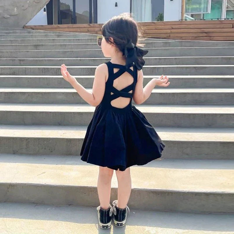 Girls Elegant Goth Dresss Black Sleeveless Tutu Dress
