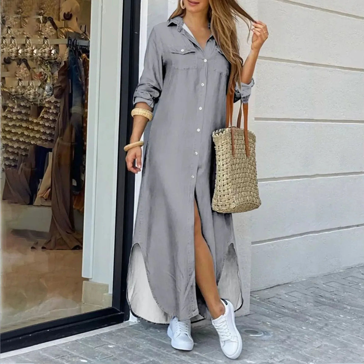 Cardigan Dress Casual Irregular Women Maxi Dress