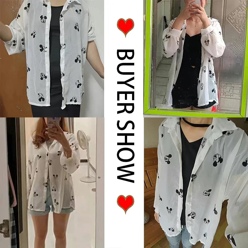 Mickey Mouse Blouse Ladies Long Sleeve Women Shirt