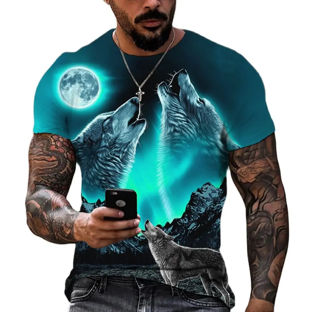 Wolf T Shirt For Mens Animal Print Short Sleeve Top