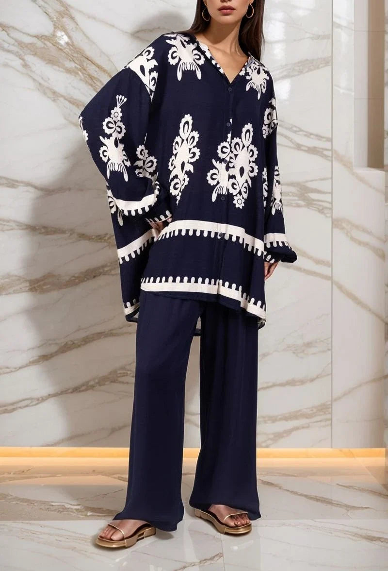 geometric print shirt and pants set
