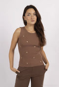 Sleeveless round-neck top with heart embroidery